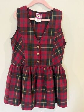 Vintage 90s Kids Plaid Jumper Dress Made in Canada | Holiday Size 6X